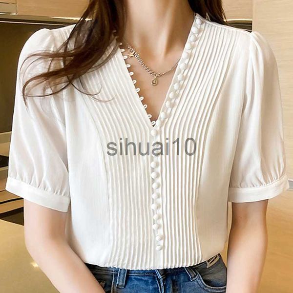 

women's blouses shirts blouse women blouses femme short sleeve white blouse women blusas mujer de moda 2022 v-neck chiffon blouse shir