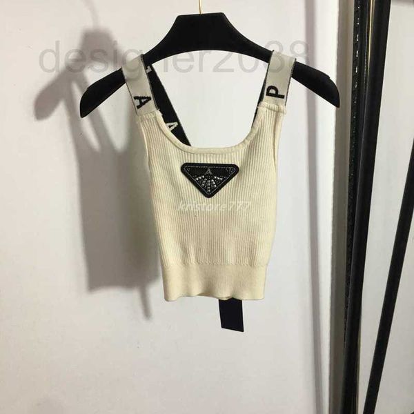 

women's t-shirt designer women t shirts knits tee with triangle sign letter shoulder strap crop high end brand stretch sleeveless cami, White