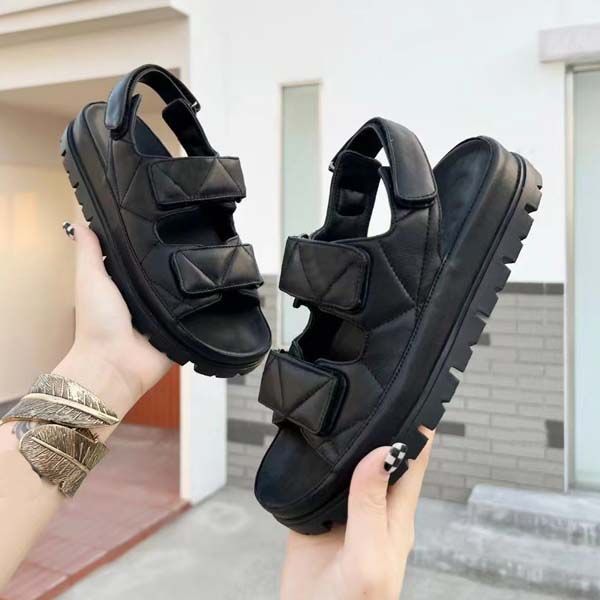 

designer women sandals womens slides fashion sandal crystal calf leather quilted casual shoes summer beach slipper flip flops for size 35-41, Black