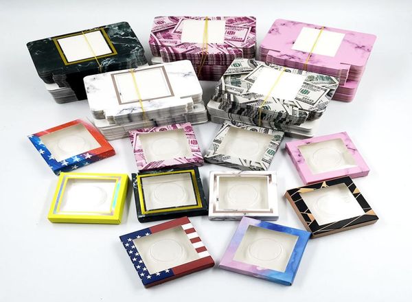 

100pcs a lot false eyelash packaging square paper box many styles and colors for option lash cases 25 mm mink eyelashe with tray p2960937