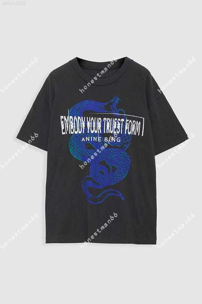 

23ss anine bing women fashion classic cotton tee ab new niche snake letter print t shirt snowflake washed short-sleeved t-shirt, White