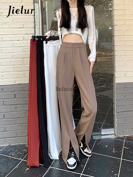 

straight suit trousers women zipper split elastic waist black red pants autumn casual pockets wide leg pants female s4xl l230621, Black;white