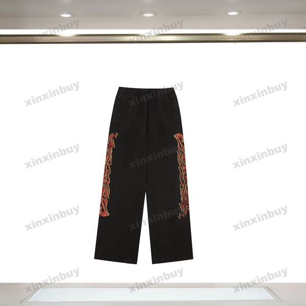 

xinxinbuy men women designer pant paris graffiti letter printing spring summer casual pants blue gray black s-2xl, Black;brown