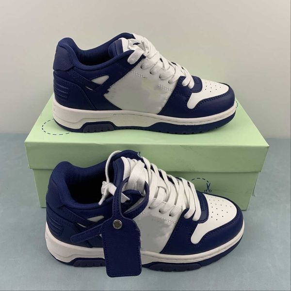 

designer basketball shoes ow white dark blue low leather sneakers with box
