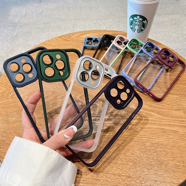 

transparent matte lens phone case for iphone 13 promax 14 11 12 pro max 14 plus pro armor lens protective film silicone cover