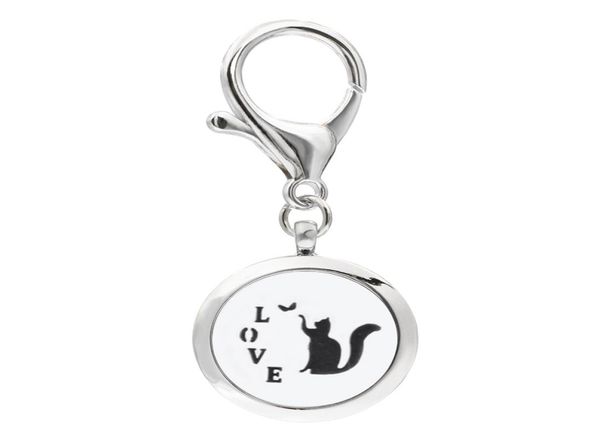 

multiple options love cat keychain lobster clasp magnetic aroma essential oil diffuser locket keychain perfume locket keyrings 5pc6966047, Silver