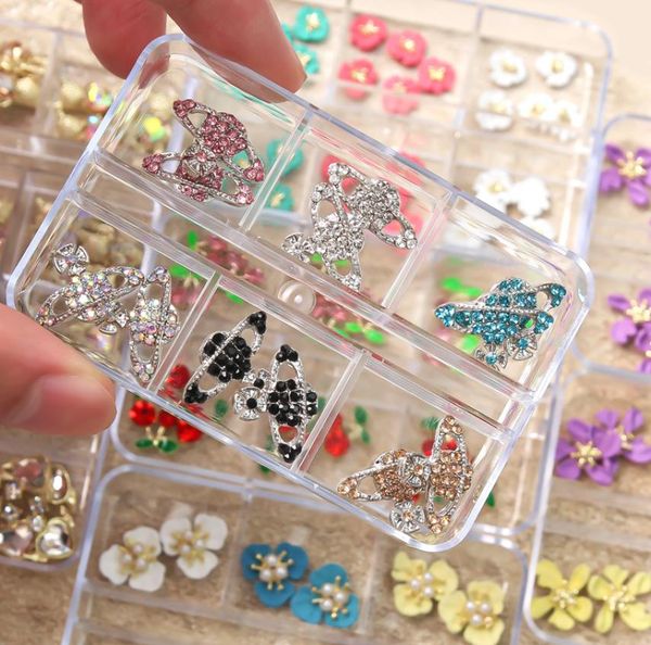 

6 grid metal alloy nail art accessories special design rhinestones diamond jewelry gold metal 3d crystal ab decorations for diy na3175253, Silver;gold