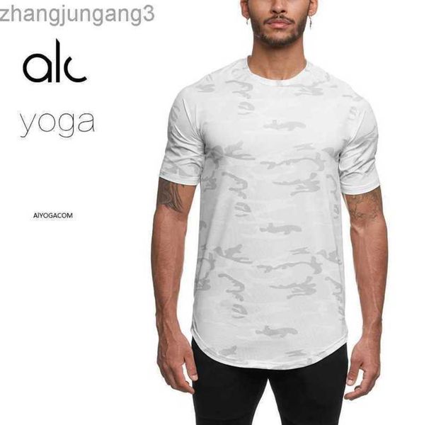 

desginer alo yoga t shirt men's casual running fitness suit short-sleeved stretch sports t-shirt breathable sweat-absorbing quick-dryin, White;black