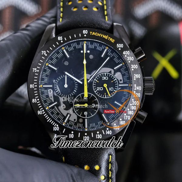 

44mm apollo commemorative edition watches dark side moon 311.92.44.30.01.001 quartz chronograph mens watch pvd black steel case leather stra, Slivery;brown