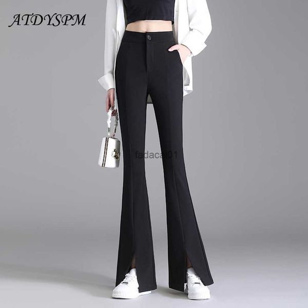 

high waist split women flare pants simple long straight trousers womens elegant office lady formal pants casual streetwear pants l230621, Black;white
