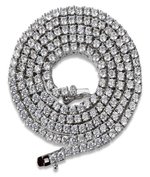 

hip hop gold chain 1 row round cut tennis necklace mens punk iced out rhinestone chain necklace micro inlaid cubic zircon choker8503022, Silver