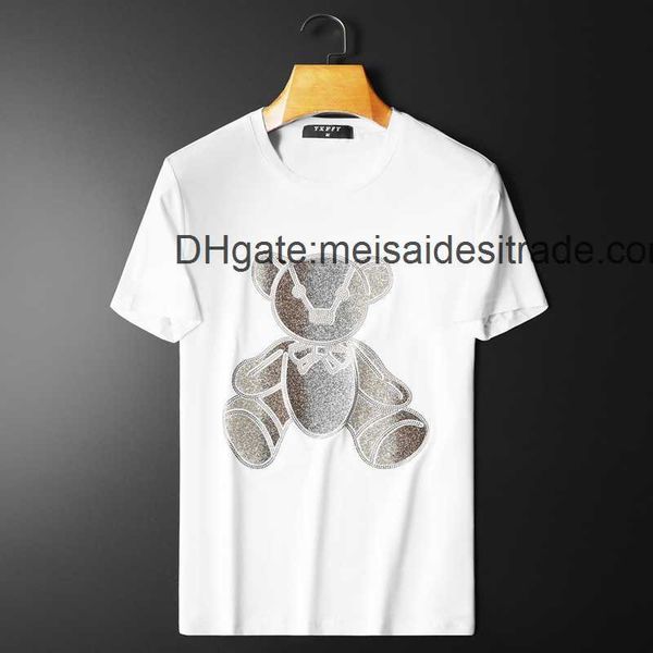 

aaaaa designer luxury t-shirt bur brand summer new silk cotton short sleeve t-shirt for men's high end little bear print half sleeve t-, White;black