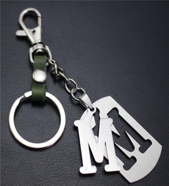 

capital letter m separable stainless steel pendant leather keychains charm bag hang car keyring 26 letters series gift6307475, Slivery;golden