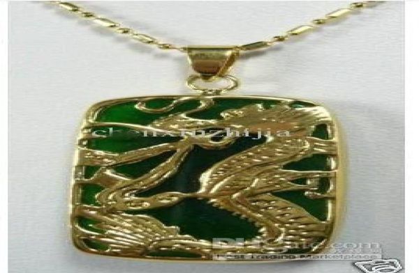 

whole beautiful 18k gp green jade men039s women039s dragon pendent necklace8095923, Silver