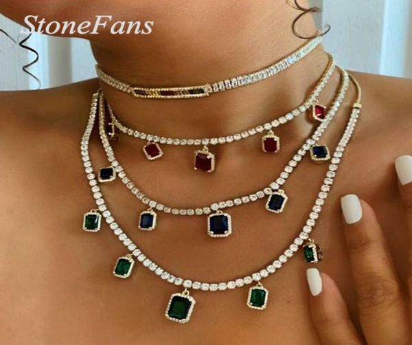 

stonefans hiphop chain men tennis necklace thin choker for women luxury charm crystal rhinestone pendant necklace jewelry party9744360, Silver