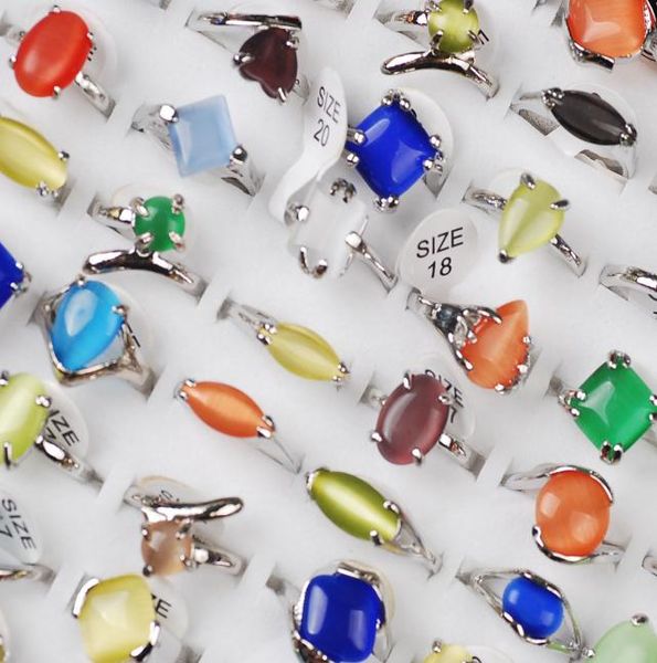

whole 100pcs cat eye gemstone 925 silver rings assorted colors wedding including dispaly box5224948