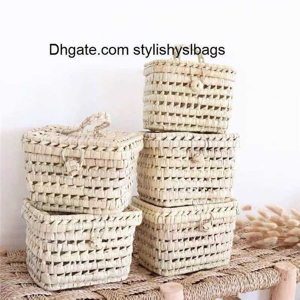 

evening bags woven japanese simple corn husk straw bag box shape handbag