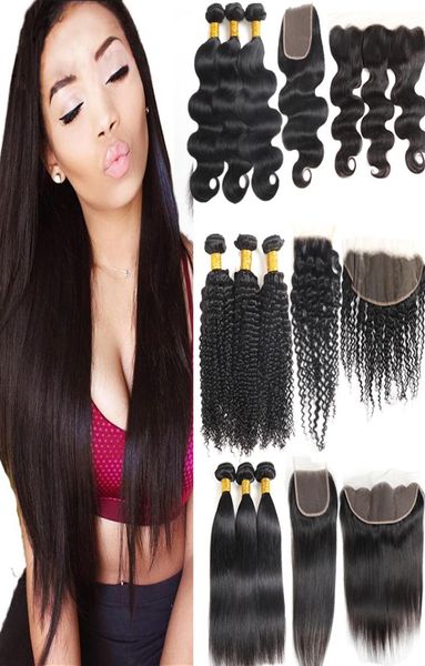 

8a brazilian hair extenstions water wave 3 bundles with 13x4 frontal body deep wave virgin hair with closure brazilian virgin hair8882623, Black;brown