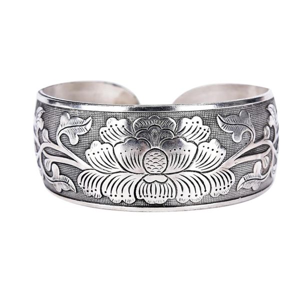 

new tibetan tibet flower bangle for women beautiful peony bracelet cuff hand jewelry3848705, Black