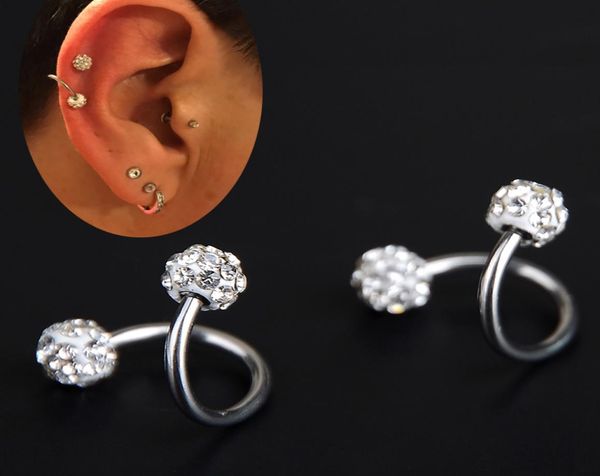 

10pc crystal double balls ed helix cartilage earring piercing body jewelry gauge 18g s ear labret ring surgical steel3309809, Silver