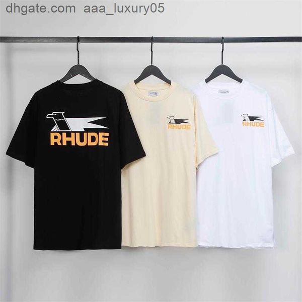 

designer fashion clothing tees hip hop tshirts rhude round neck cotton printed t-shirt summer oversize loose relaxed couple short sleeve str, White;black