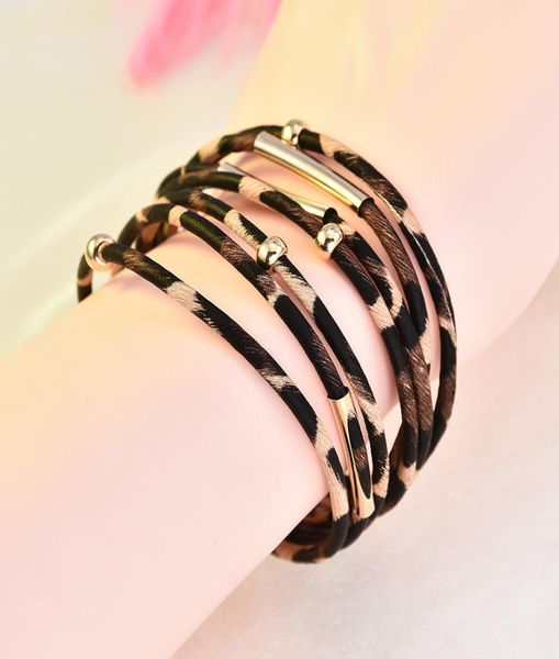 

trendy magnetic leopard multilayer ladies leather bracelet bohemian retro style jewelry gift for occasions party wedding2883773, Black