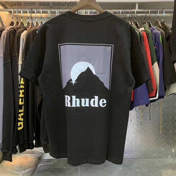 

designer fashion clothing tees hip hop tshirts rhude moonlight black moon print loose casual high street men's women's t-shirt sum, White;black