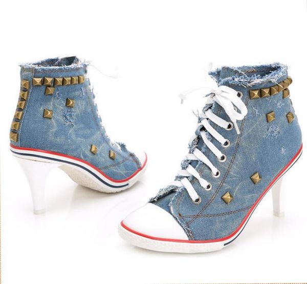 

dress shoes women canvas denim high heels fashion shoe laces sneakers pumps short boots drop3565507, Black