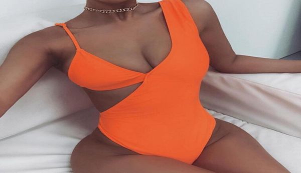 

popular solid color womens hollow cut bikini bathing suit beach one piece swimsuit high waist push up female swimwear6423916