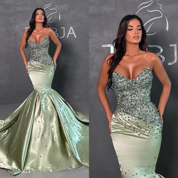 

gorgeous mermaid prom dresses sweetheart shining sequins beads on stain backless zipper court gown custom made plus size party dress vestido, Black