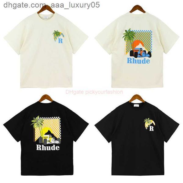 

designer fashion clothing tees tshirt american rhude coconut tree letter print casual couple niche design loose round neck short sleeved tsh, White;black