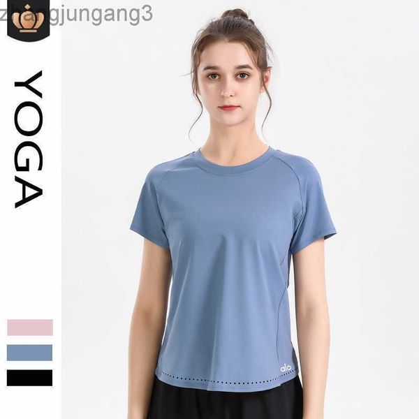 

desginer alo yoga t shirt breathable elastic sweatshirt women's loose fit skincare running fitness short sleeve t-shirt, White