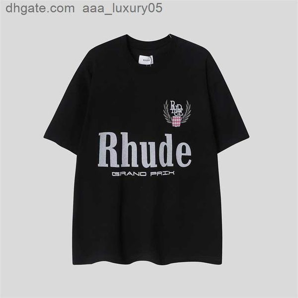 

designer fashion clothing tees tshirts brand rhude wheat ear letter printing t-shirt men women half sleeve short sleeve round neck pure cott, White;black