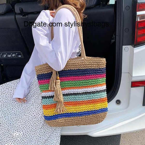 

evening bags shopping bag female 2020 new large capacity tassel tote bag shoulder crossbody ins fashion woven handbag
