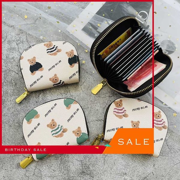 

stylish and exquisite small purse card bag bear large capacity multi card position high-end anti magnetic cover zero wallet driving license, Brown;gray