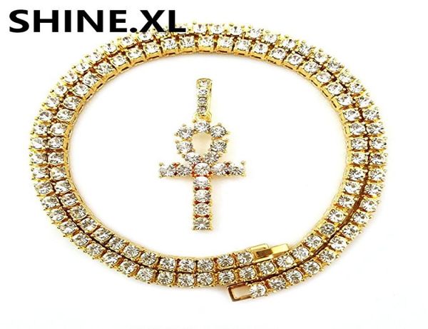 

mens iced out hip hop gold artificial diamond ankh cross lab diamond 1 row tennis chain 24 inch bling jewelry3074018, Silver