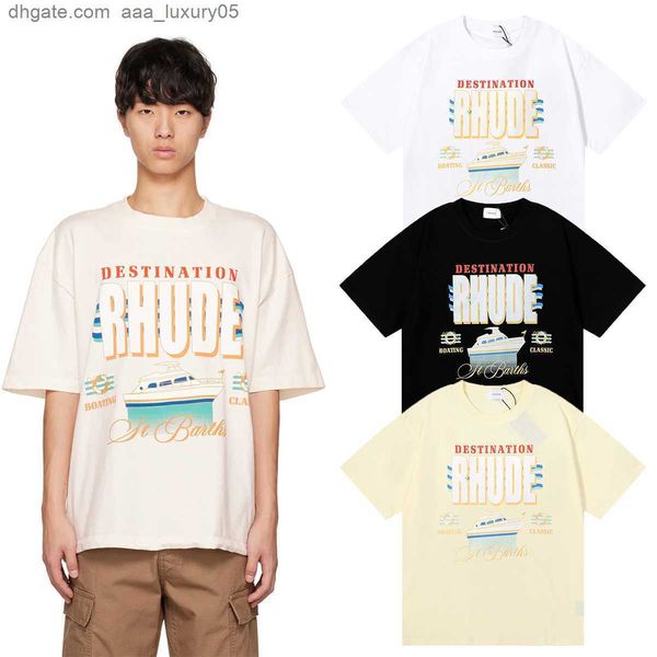 

designer fashion clothing tees hip hop tshirts rhude destination yacht printed pure cotton summer loose casual boys girls' t-shirt stre, White;black