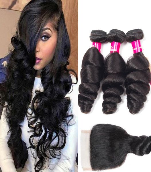 

remy brazilian hair natural color straight body wave loose wave deep wave kinky curly 3 bundes with lace closure 100 human hair e1189203, Black;brown