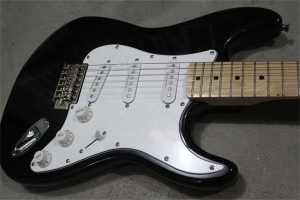 

new arrival st black electric guitar strat hss pickups basswood body maple neck chrome hardware