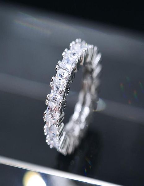 

women eternity wedding band ring princess cut cubic zircon fashion female jewelry anniversary gift full circle square cz rings3887088, Silver