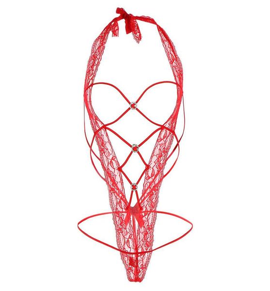 

women039s lingerie halterneck stripper crotch bodysuits jumpsuit sleepwear dress 4434396, Red;black