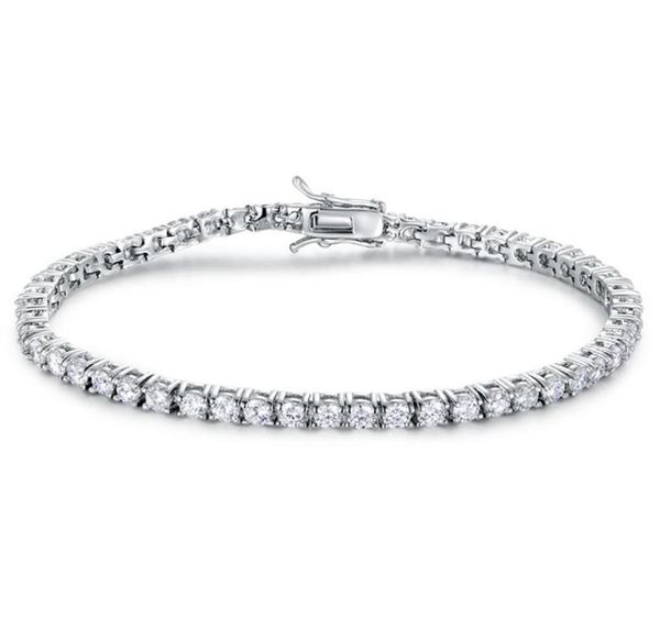 

100 authentic solid 925 sterling silver tennis chains hiphop tide bracelets zircon 3mm bracelet tennis bracelet luxury silver je3710672, Golden;silver