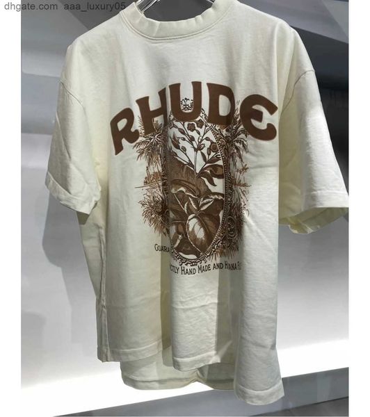 

designer fashion clothing tees tshirts rhude summer flower print short sleeve t-shirt white short sleeve loose cotton trendy round neck cot, White;black