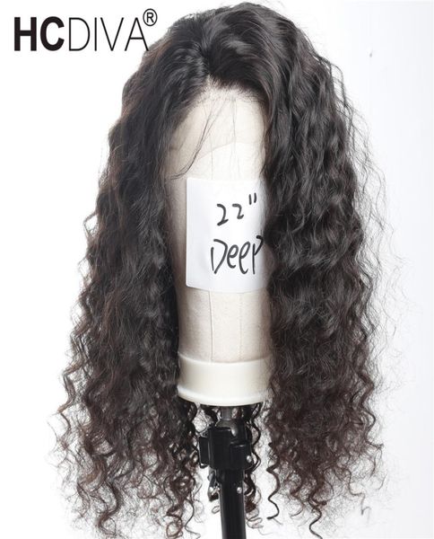 

brazilian virgin hair full lace human hair wigs for black women deep wave 130 density lace front wig with baby hair preplucked h7007401, Black;brown
