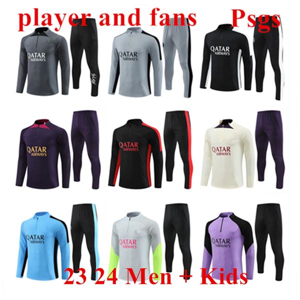 

2023 paris tracksuit mbappe 23 24 new psgs training suit long sleeve football kids and men soccer jersey kit uniform chandal fan player vers, Black