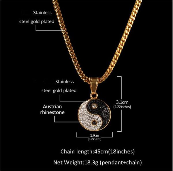 

designer stainless steel black and white yin and yang tai chi eight diagrams pendant hiphop trend personality men pendant necklac4191234, Silver
