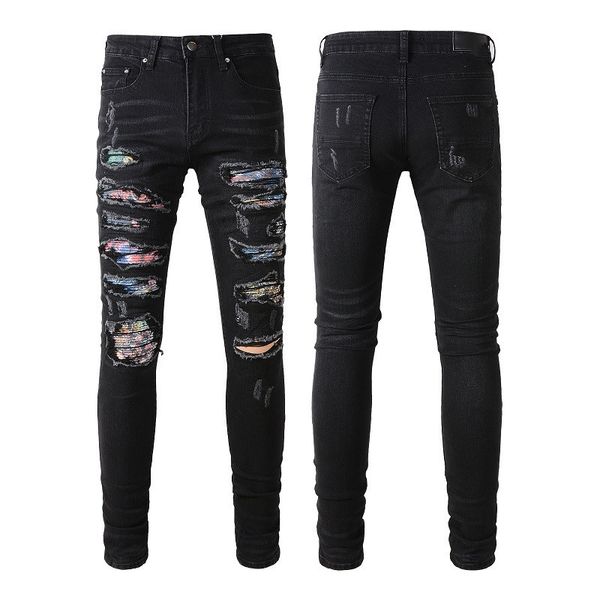 

am jeans designer mens skinny desig colors long embroidery slim denim straight streetwear skinny pants wholesale, Blue