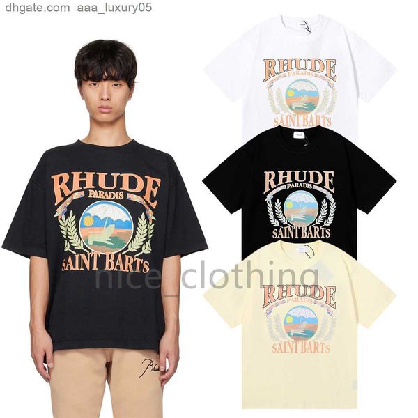 

mens designer rhude t-shirt luxury brand tees fashion t shirts mens womens casual short sleeve summer streetwear lover clothes s-xl, White;black
