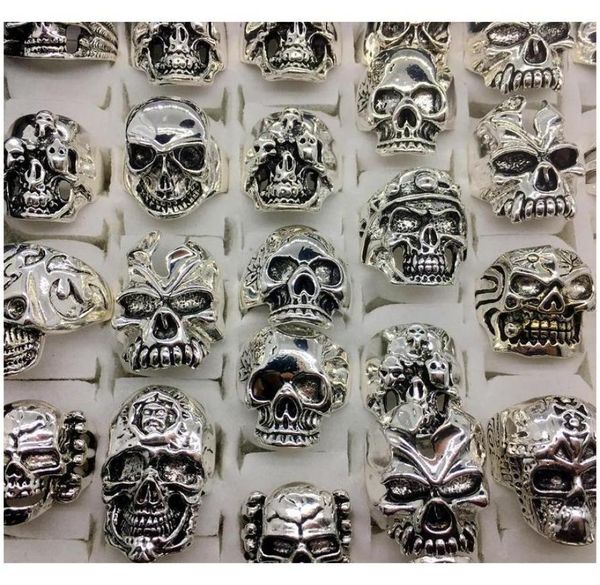 

whole lots 50pcs vintage skull carved biker men039s silver plated rings jewelry all big size ocjry2550338