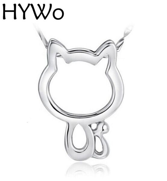 

hywo 925 sterling silver without chain women jewelry cartoon cat pendant necklaces hollow retro cat pendent chain3455765